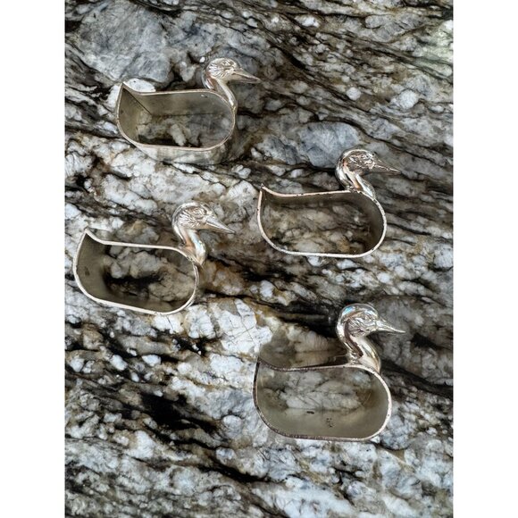 F.B. Rogers Silver Co Set of 4 Duck Silver-plated Napkin Rings Vintage Japan - Picture 4 of 6